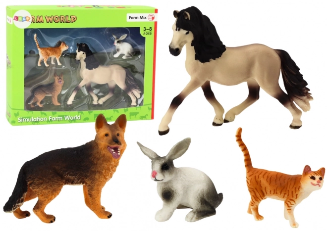 Haustier Tierfiguren Set Pferd Hund Kaninchen Katze 4 Stück