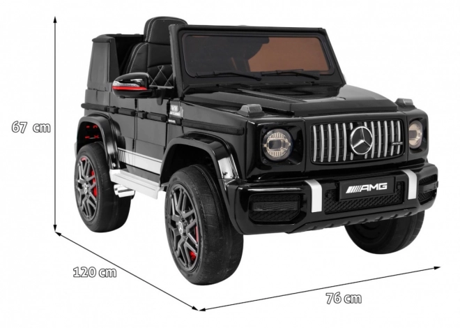 Mercedes AMG G63 für Kinder Lack schwarz + Fernbedienung + MP3 LED + langsamer Start + EVA + Gurte