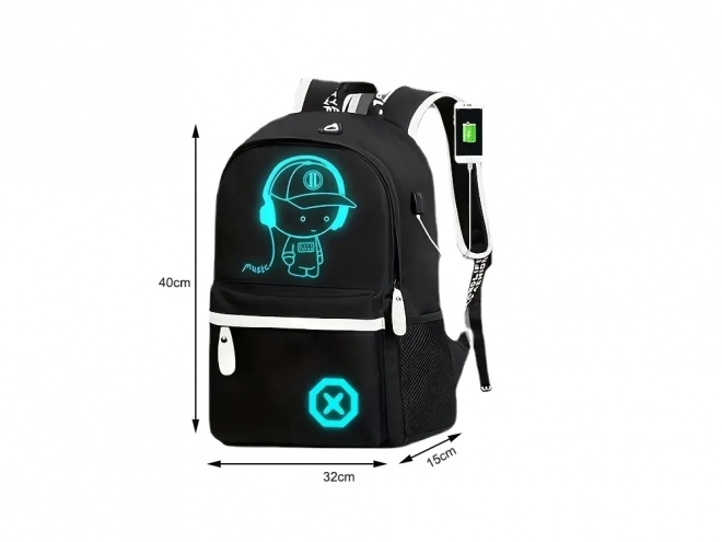 Schulrucksack mit Musikthema, reflektierend, USB, mehrkammerig, leuchtend