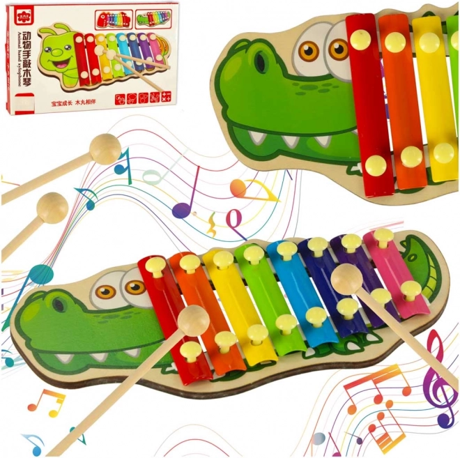 Bunte Holz-Xylophone für Kinder – Krokodil mit Schlägeln