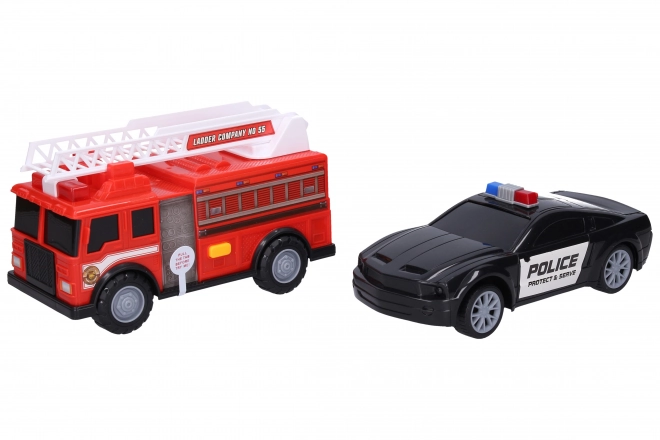 Polizeiauto und Feuerwehrfahrzeug mit Effekten 23 cm