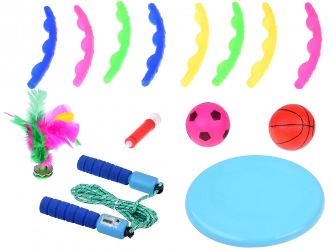 Sportset für Kinder mit Hula Hoop, Frisbee, Springseil, Bällen und Federball