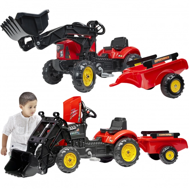 FALK Traktor Trettraktor 2030M Roter Supercharger Pedallader mit Anhänger