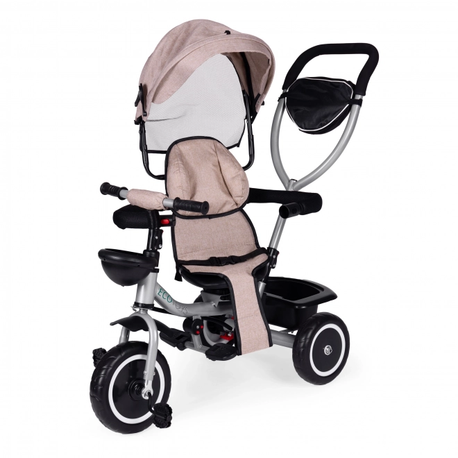 2-in-1 Dreirad-Kinderwagen mit drehbarem Sitz und faltbarem Verdeck in Beige