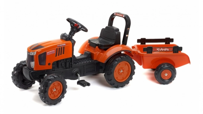 Oranger Kubota Traktor mit Anhänger