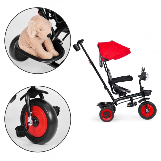 3-in-1 Kinder-Dreirad mit Schwenksitz und Baldachin von Ecotoys, Rot