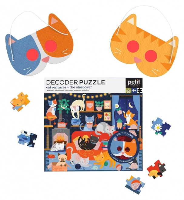 Petit Collage Katzen-Puzzle mit 3D-Brille – 100 Teile