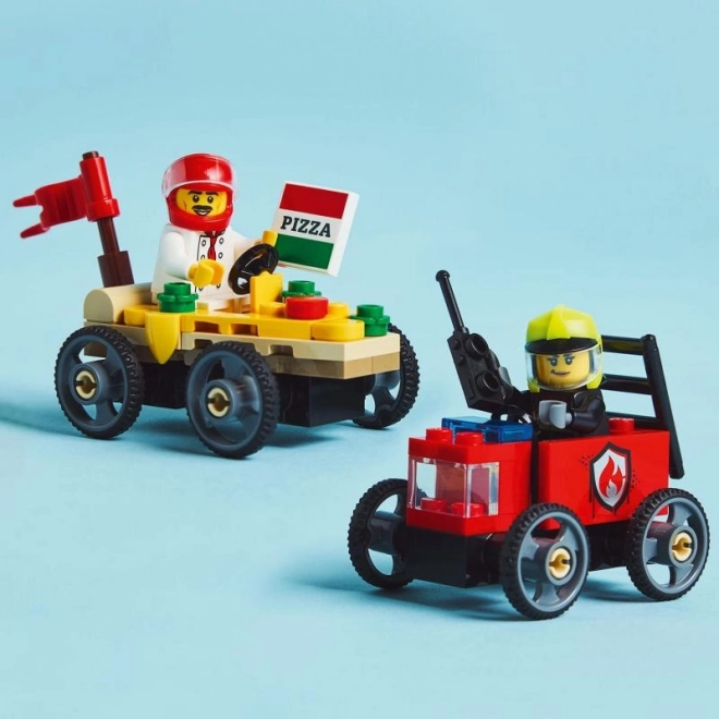 Lego City Rennautos Pizza gegen Feuerwehrauto