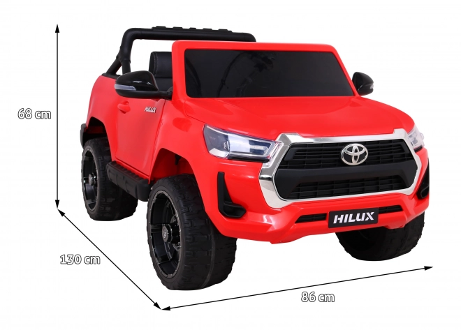 Toyota Hilux Batterie Kinderauto Rot + Allradantrieb 4x4 + Fernbedienung + 2 Gepäckträger + MP3-Radio + LED-Diode