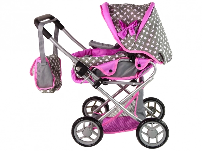 Puppenwagen 2-in-1 Grau Rosa Sterne