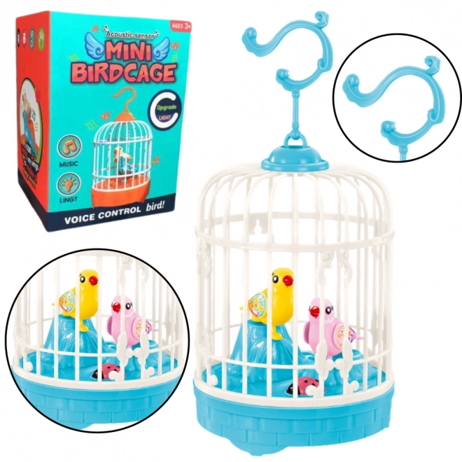 Spielende Vögel in Käfig Blau