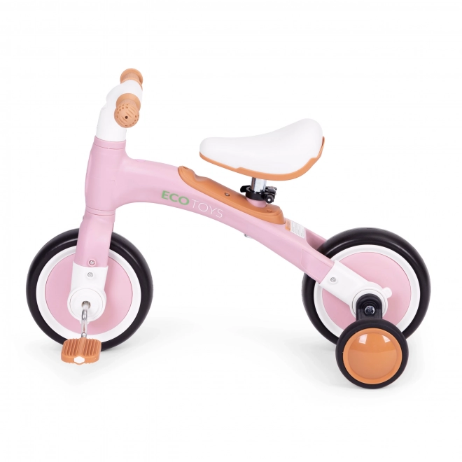 Kinderrad mit Pedalen und Stützrädern 3in1 Pink