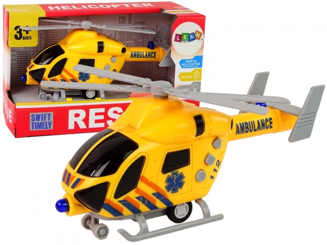 Rettungshelikopter Ambulanz Gelb mit Geräuschen und Lichtern