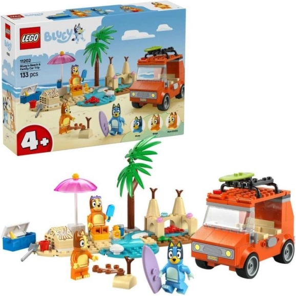 Bluey Familienausflug mit dem Auto zum Strand Bauset