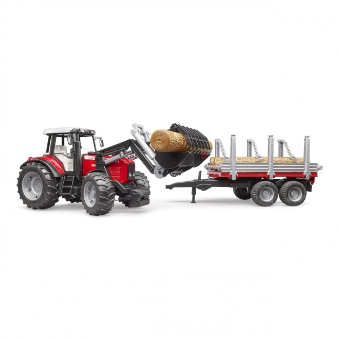 Bruder Traktor Massey Ferguson mit Frontlader und Holztransporter