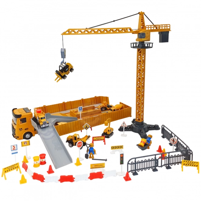 Woopie Baustellen-LKW 6 in 1 Set mit Kran und Fahrzeugen