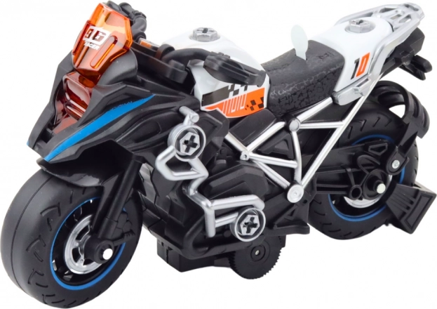 Motorrad zum Zusammenbauen mit Beleuchtung und Soundeffekten Schwarz Rennstil