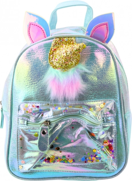 Kinder Rucksack mit Einhorn und beweglichen Konfetti Blau 25cm 4,5L