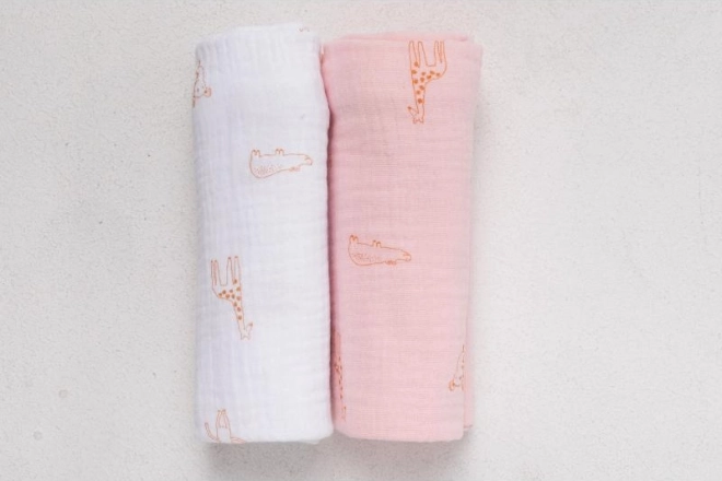 Bio-Musselin-Windeln 2er-Set Rosa und Weiß