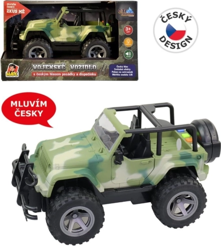 Militär-Jeep mit Schwungrad und tschechischen Crew-Geräuschen 1:16