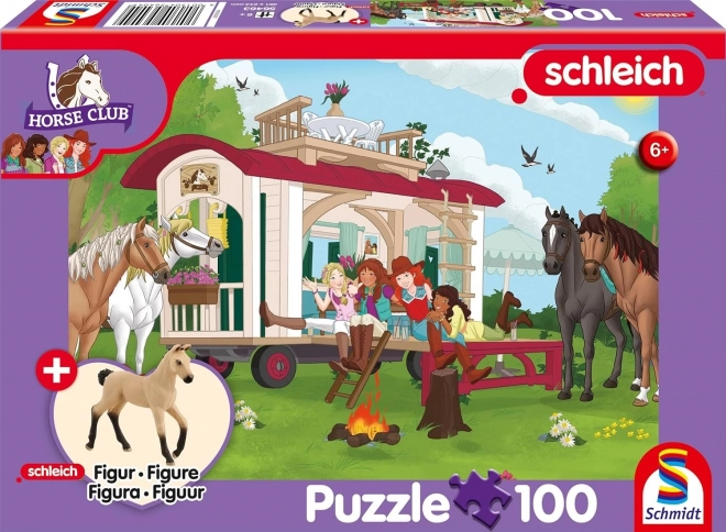 Puzzle Schleich Lagerfeuer am Wohnwagen 100 Teile mit Schleich Figur