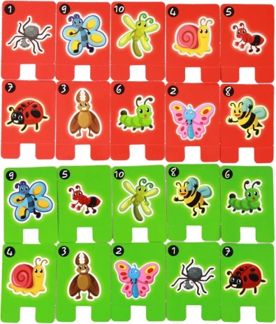 Bunte Karten mit Insekten und Zahlen