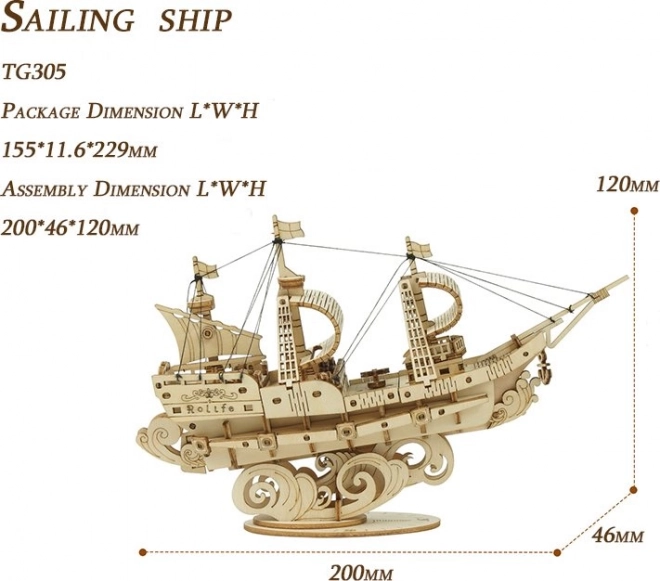 RoboTime 3D Holzpuzzle Militärsegelschiff