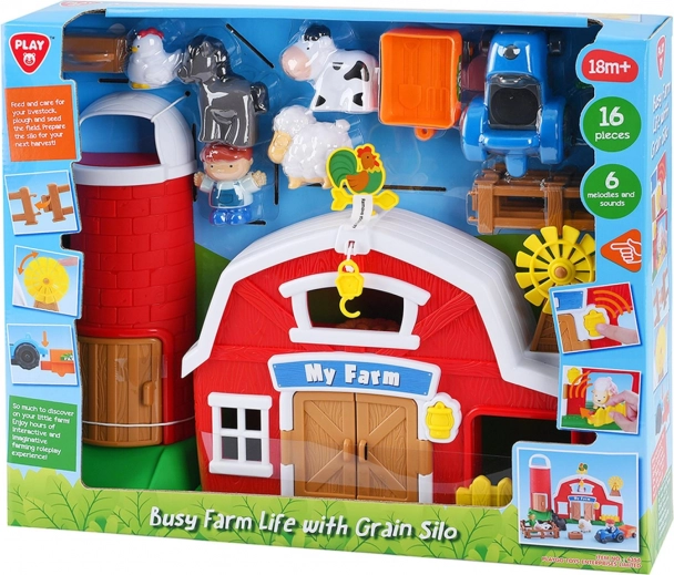 Spielzeugbauernhof mit Silo und Zubehör mit Geräuschen, Kunststoff-Set 18M+
