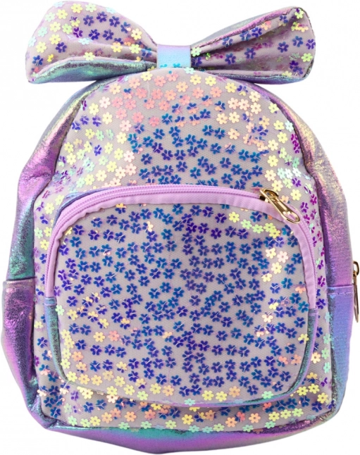 Kinder-Rucksack mit glitzernden Pailletten und Schleife lila 22 cm 2,8 L