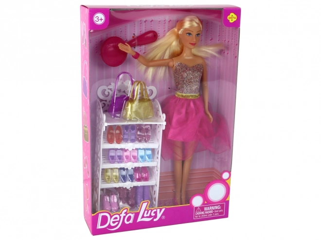 Puppe Lucy in rosa Glitzerkleid mit Schuh-Set