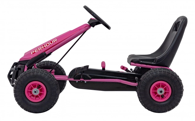 Kinder-Tret-Go-Kart Pink mit Luftreifen und Handbremse