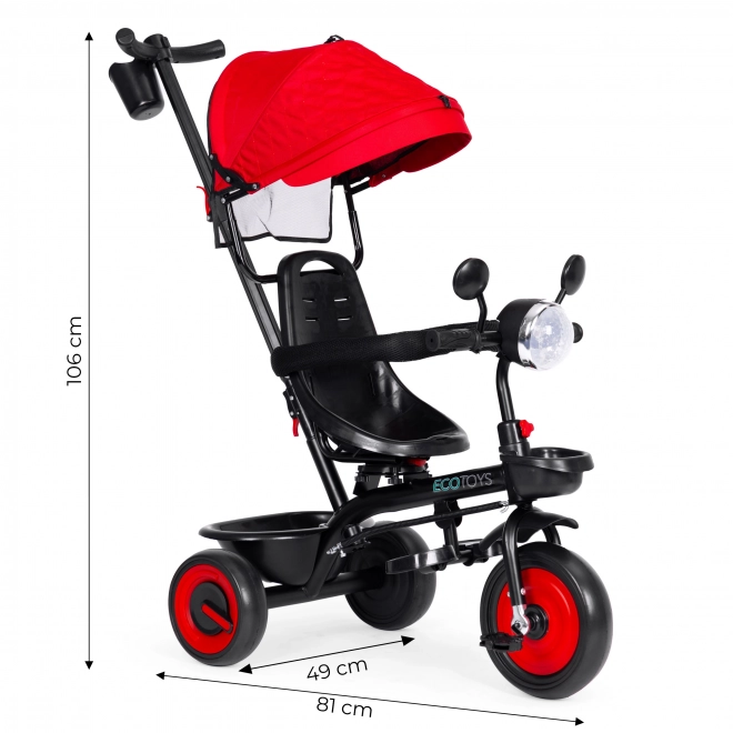 3-in-1 Kinder-Dreirad mit Schwenksitz und Baldachin von Ecotoys, Rot