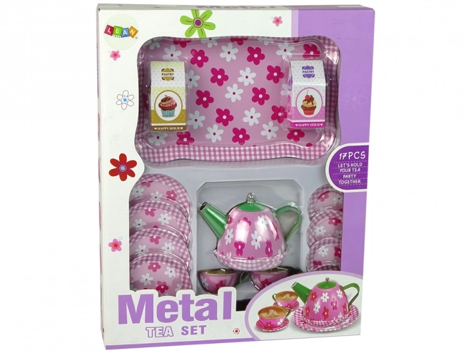 Metall Teeservice mit Blütendesign in Rosa