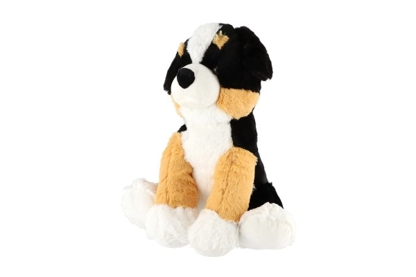 Sitzender Plüschhund 38cm schwarz-braun-weiß