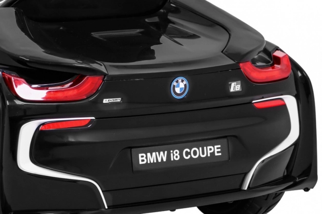 BMW I8 Liftbatterie-Auto Schwarz + Fernbedienung + langsamer Start + 3-Punkt-Gurte + MP3 USB + LED-Leuchte