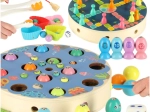 Holz-Montessori-Spiel Fische und Raupen – magnetisches Angeln und Farbsortieren
