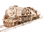 Mechanisches Holzpuzzle UGEARS V-Express Dampflokomotive mit Tender
