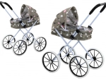 Puppenwagen mit klappbarem Verdeck, große Schaumräder, grau mit Sternchen