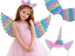 Kinder-Einhornkostüm mit Regenbogenflügeln und Haarreif