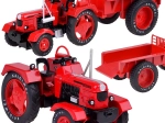 Metallroter Traktor mit Anhänger 1:18 mit Gummireifen