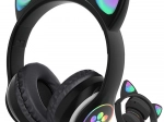 Kabellose Kopfhörer mit Katzenohren und LED-Beleuchtung, Bluetooth, FM-Radio und MP3