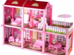 Rosafarbenes Puppenhaus mit Puppe und Möbeln (44 cm)