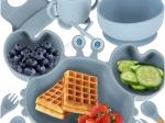 Silikon-Esstisch-Set für Kinder, Krabbe, 9-teilig, blau