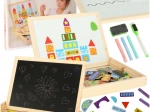 Doppelseitige Magnet- und Kreidetafel aus Holz 2-in-1 – Motiv Stadt
