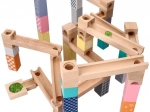 Holz-Kugelbahn in Pastell, 53 Teile + 6 Glasmurmeln