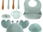 Silikon-Geschirr für Babys, Krabben-Design, 9-teilig, Blau