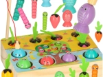 Holz-Montessori-Spiel: Magnetisches Angeln, Würmchen und Karottenernte