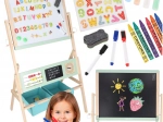 Doppelseitige Kindertafel aus Holz LULILO Kredo 3-in-1 mit Magneten, Papierrolle und Körben