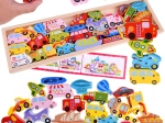 Großes hölzernes Fahrzeug-ABC-Set – 27 Teile, Puzzle und Sortieren