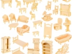 Holz-Möbelset für Puppenhaus, 34 Teile